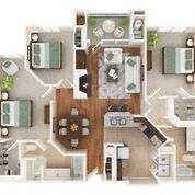 Floor plan for 3 beds, 2 baths, 1378 sqft